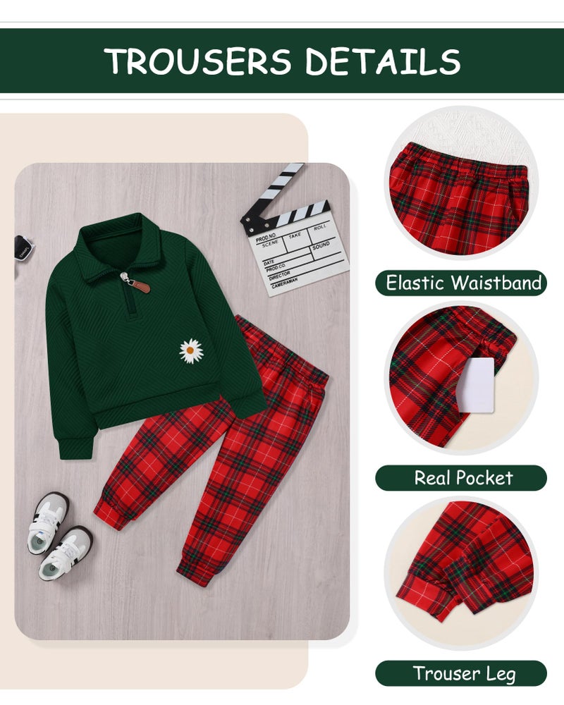 ZOEREA Little Girls Clothes Fall Winter Outfits 2 Piece Zip Tops Long Sleeve Fashion Clothing Set Green 4-5T - Image 3