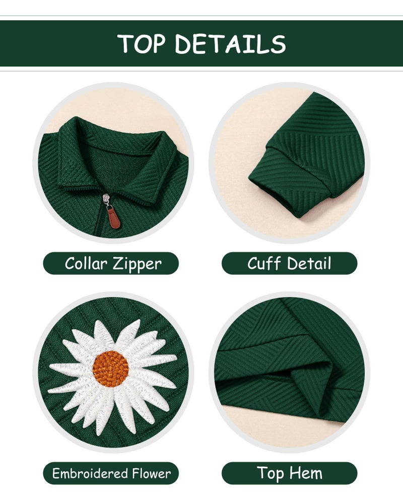 ZOEREA Little Girls Clothes Fall Winter Outfits 2 Piece Zip Tops Long Sleeve Fashion Clothing Set Green 4-5T - Image 2