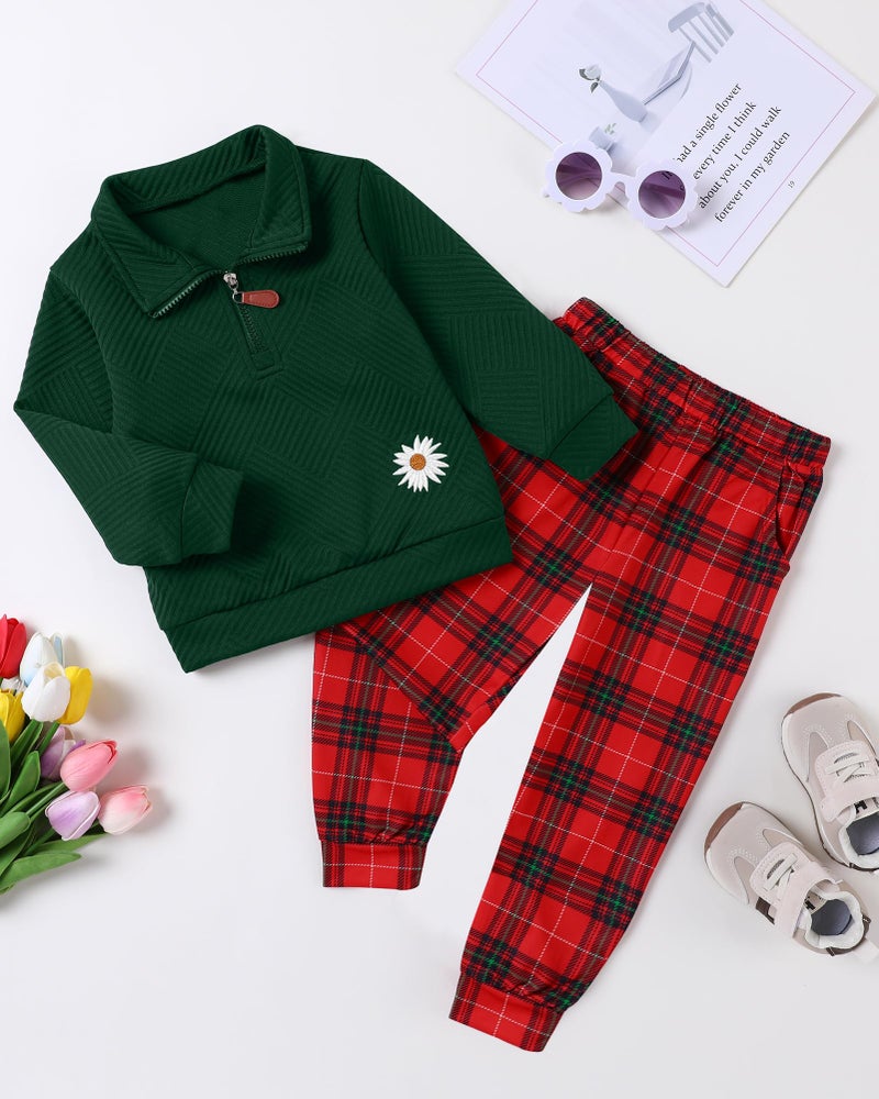 ZOEREA Little Girls Clothes Fall Winter Outfits 2 Piece Zip Tops Long Sleeve Fashion Clothing Set Green 4-5T - Image 4