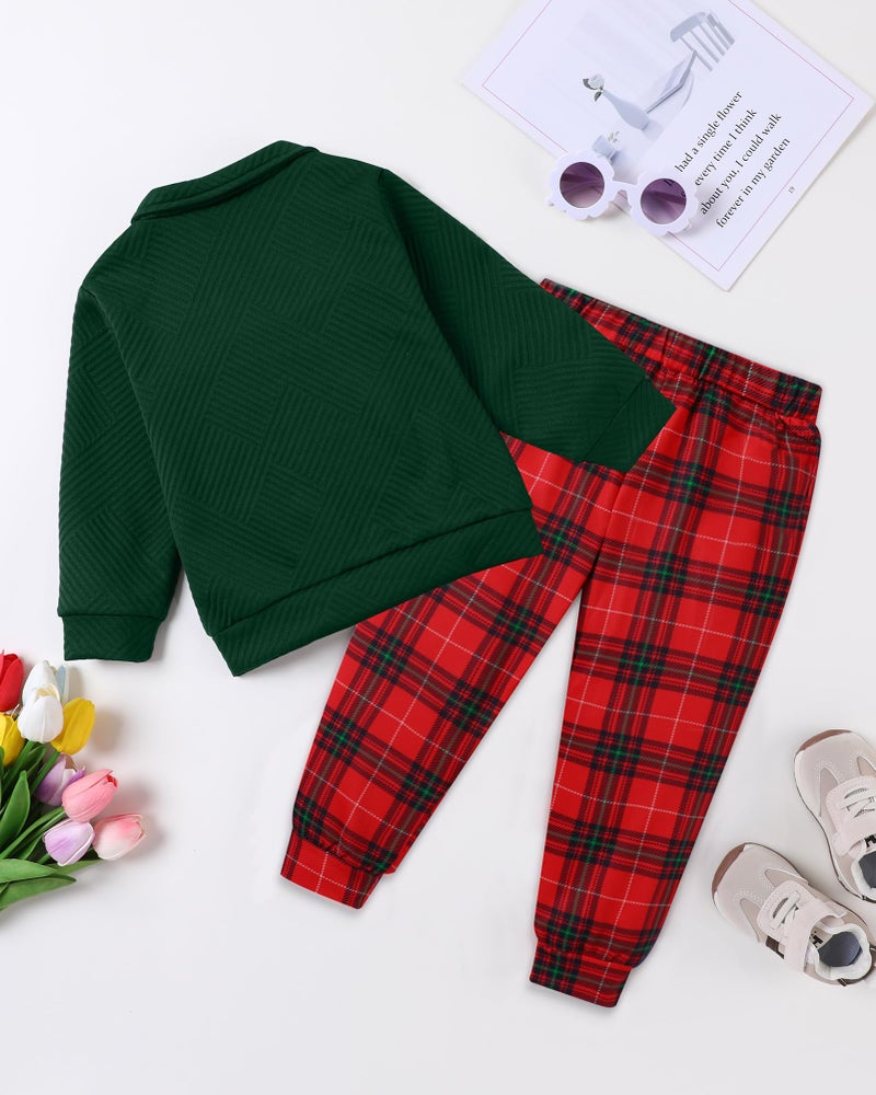 ZOEREA Little Girls Clothes Fall Winter Outfits 2 Piece Zip Tops Long Sleeve Fashion Clothing Set Green 4-5T - Image 5