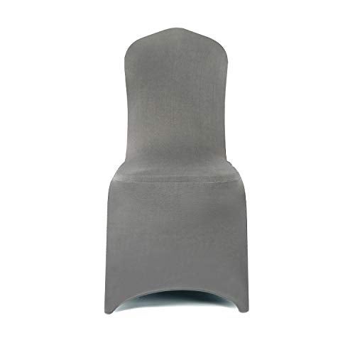 Peomeise 12pcs Stretch Spandex Chair Cover for Wedding Party Dining Banquet Event (Grey, 12) - Image 2