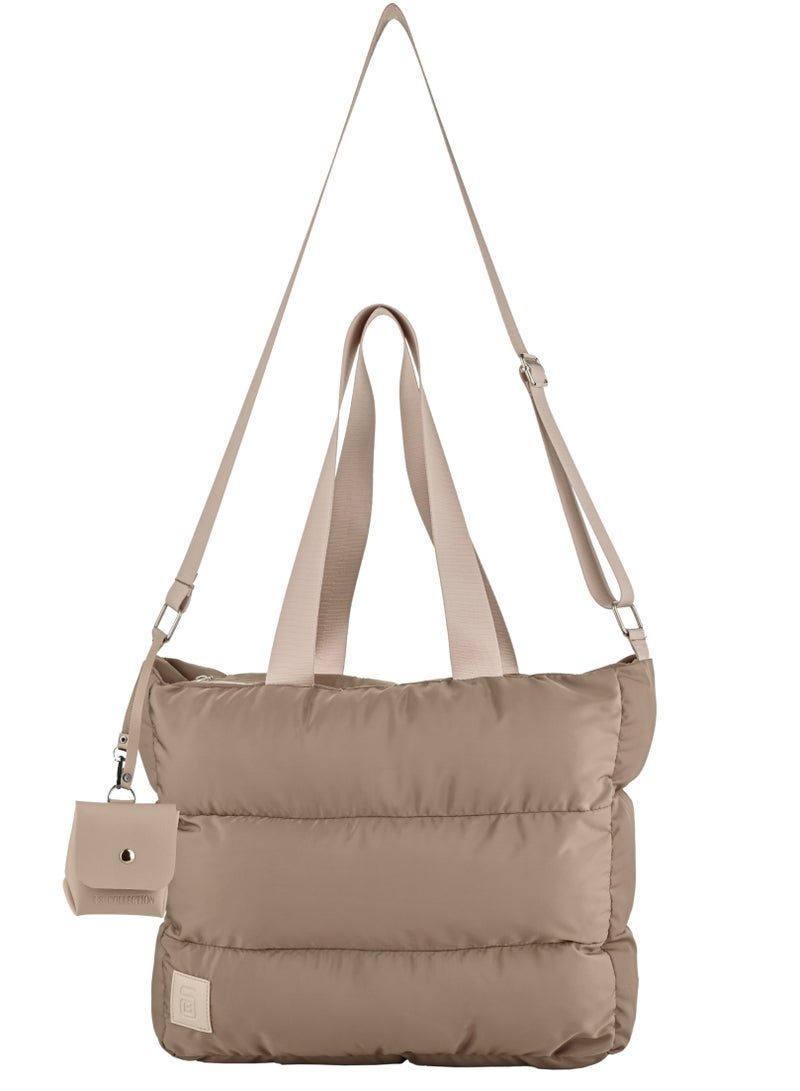 B.S COLLECTION Large capacity waterproof soft quilted shoulder bag and cross bag for women - Cafe  - Image 1