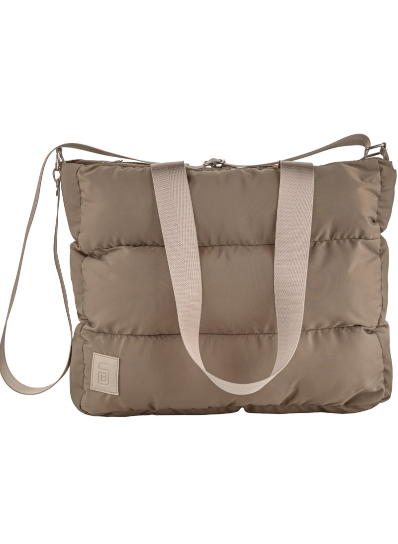 B.S COLLECTION Large capacity waterproof soft quilted shoulder bag and cross bag for women - Cafe  - Image 3