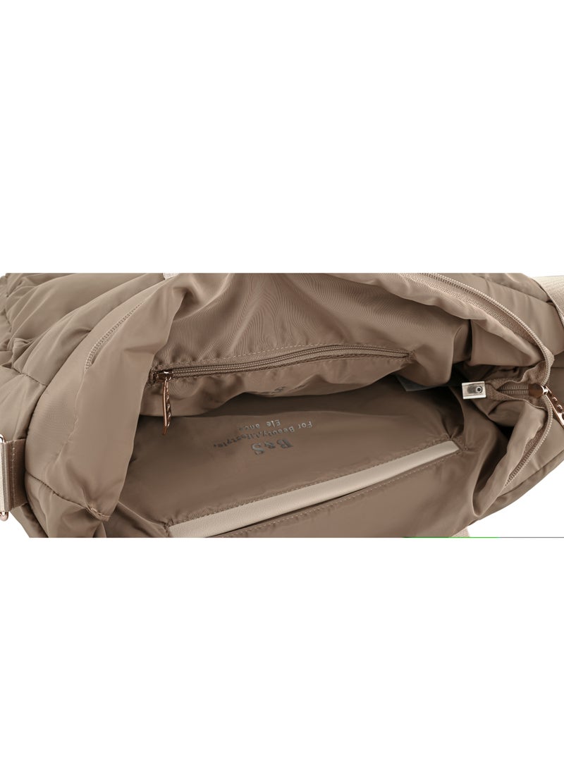 B.S COLLECTION Large capacity waterproof soft quilted shoulder bag and cross bag for women - Cafe  - Image 5