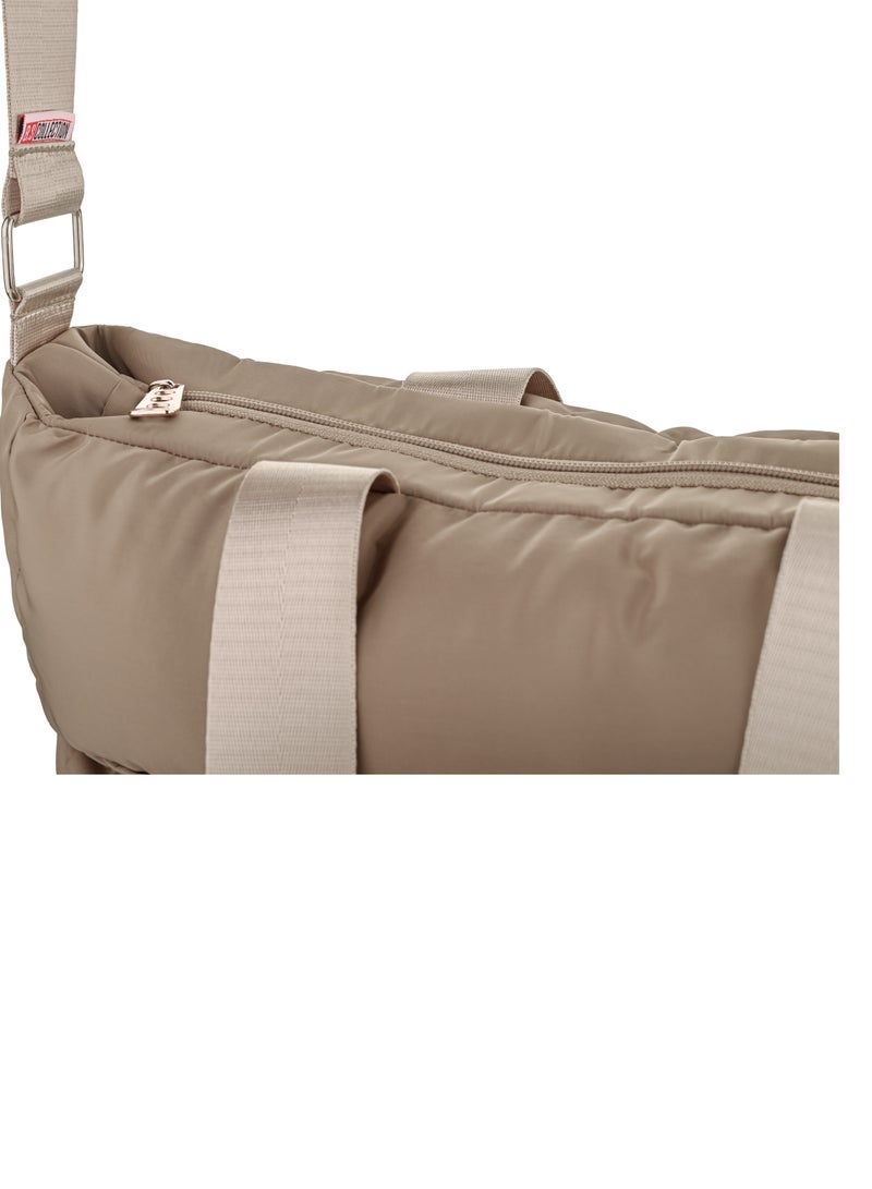 Large capacity waterproof soft quilted shoulder bag and cross bag for women - Cafe
