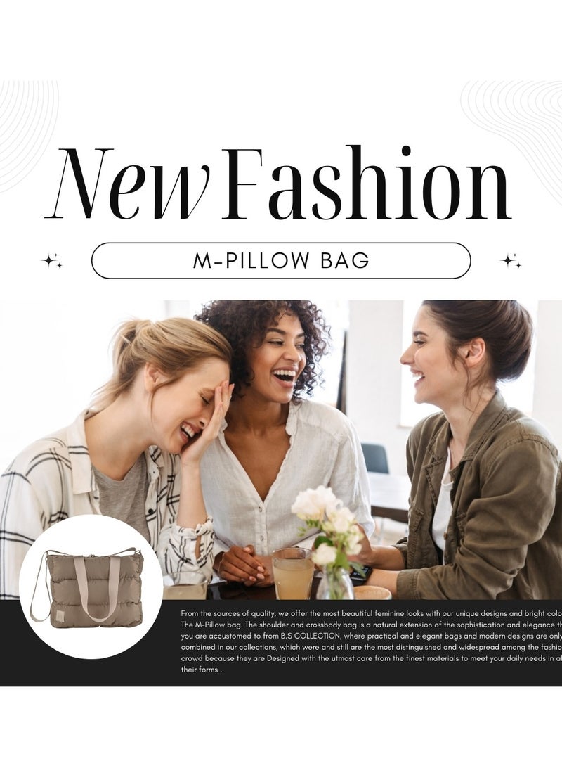 Large capacity waterproof soft quilted shoulder bag and cross bag for women - Cafe