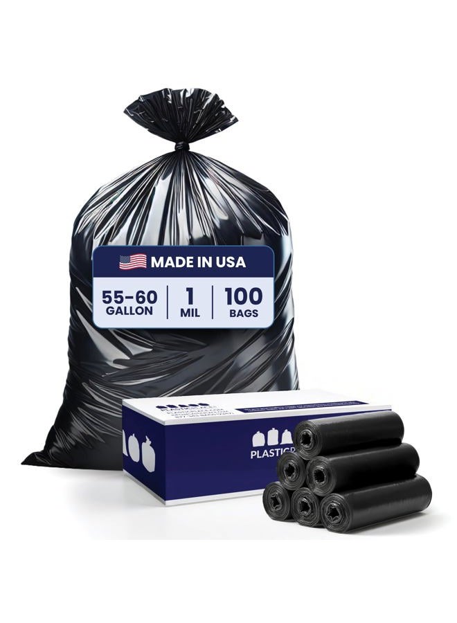 Plasticplace 55-60 Gallon Trash Bags │ 1.0 Mil │ Black Heavy Duty Garbage Can Liners │ 38” x 58” (100 Count) - Image 1