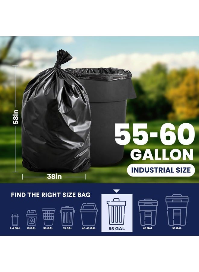 Plasticplace 55-60 Gallon Trash Bags │ 1.0 Mil │ Black Heavy Duty Garbage Can Liners │ 38” x 58” (100 Count) - Image 3