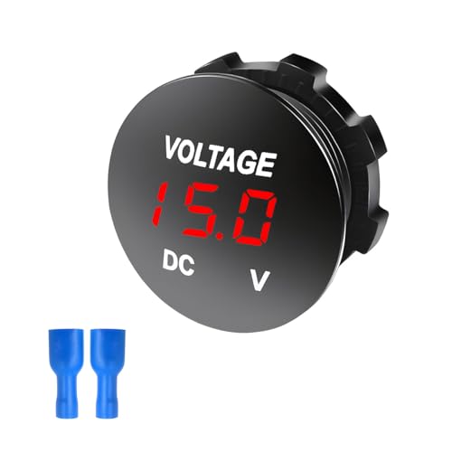 Gasedin DC 1224 V Voltmeter Gauge Mini Digital Display LED Voltage Meter Gauge with Round Panel Waterproof Battery Monitor Indicator for Car Boat Marine Truck Red - Image 1