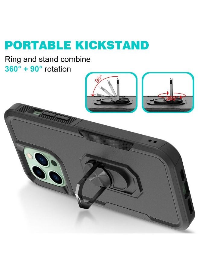 RUGGED SHIELD iPhone 15 Pro Case, Dual Layer Anti-Fall Heavy Duty Shockproof Full Body Protective Phone Cover, Built in 360° Rotatable Magnetic Ring Holder for Apple iPhone 15 Pro (Black)  - Image 4