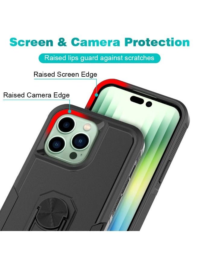 RUGGED SHIELD iPhone 15 Pro Case, Dual Layer Anti-Fall Heavy Duty Shockproof Full Body Protective Phone Cover, Built in 360° Rotatable Magnetic Ring Holder for Apple iPhone 15 Pro (Black)  - Image 5