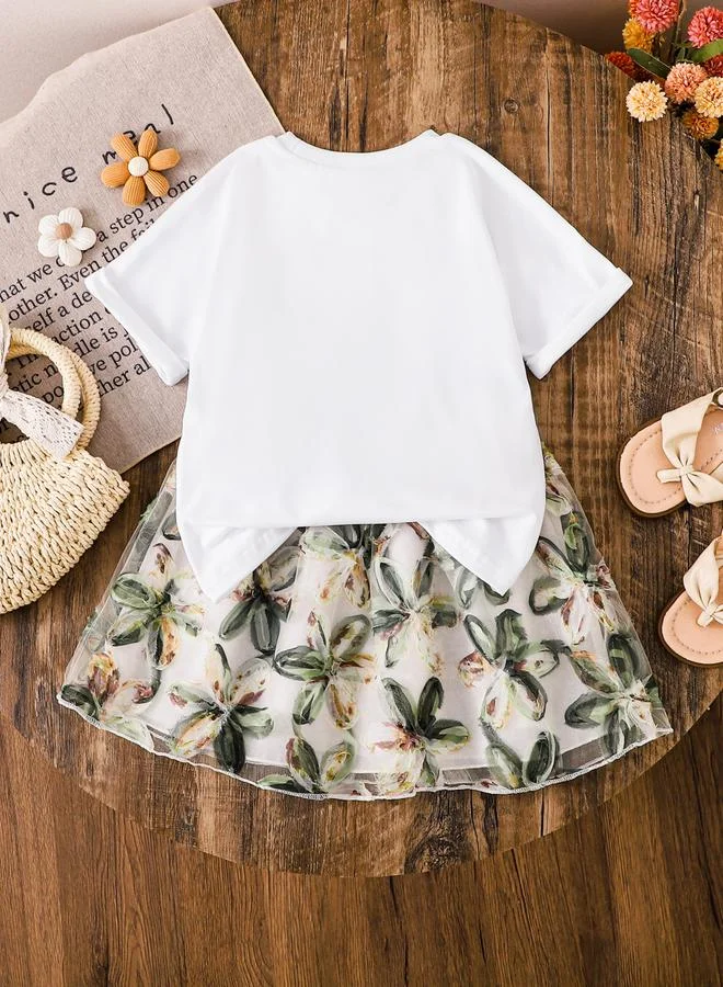 تايك تو مجموعة من بلوزة أزهار وتنورة شبكية للأطفال