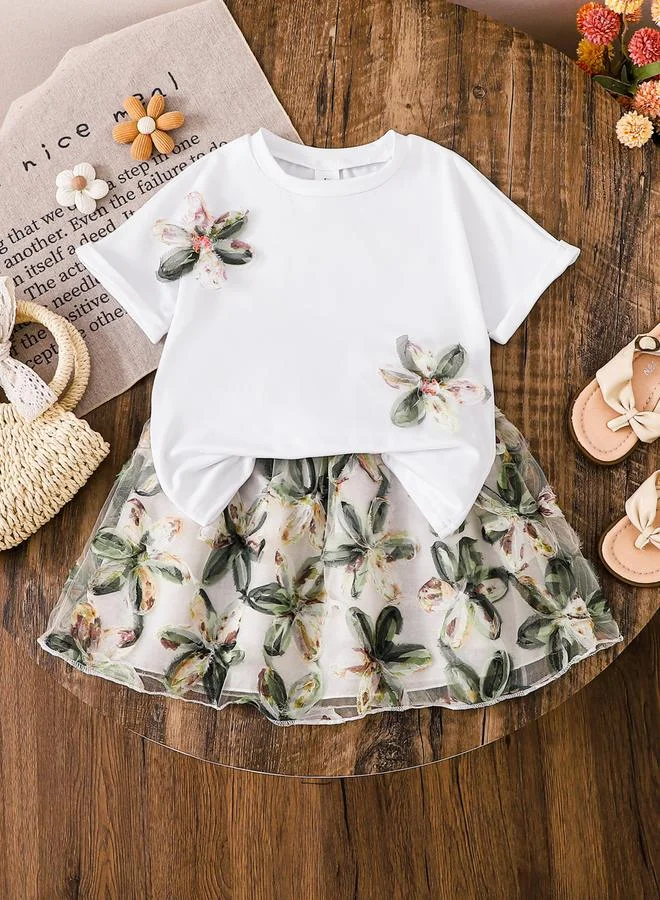 تايك تو مجموعة من بلوزة أزهار وتنورة شبكية للأطفال