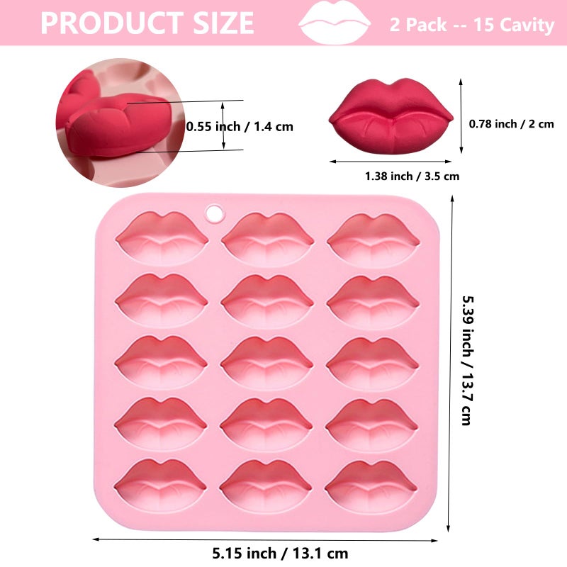 Copzievkae 2PCS Lip Chocolate Mold, Lip Silicone Mold15 Cavity Holiday's Day Chocolate Mold For Chocolate, Baking, Candy, Candles, Ice Cube, Wedding Party, Pink - Image 5