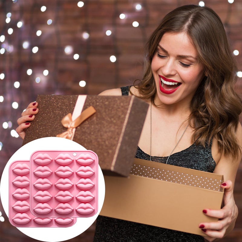 Copzievkae 2PCS Lip Chocolate Mold, Lip Silicone Mold15 Cavity Holiday's Day Chocolate Mold For Chocolate, Baking, Candy, Candles, Ice Cube, Wedding Party, Pink - Image 2
