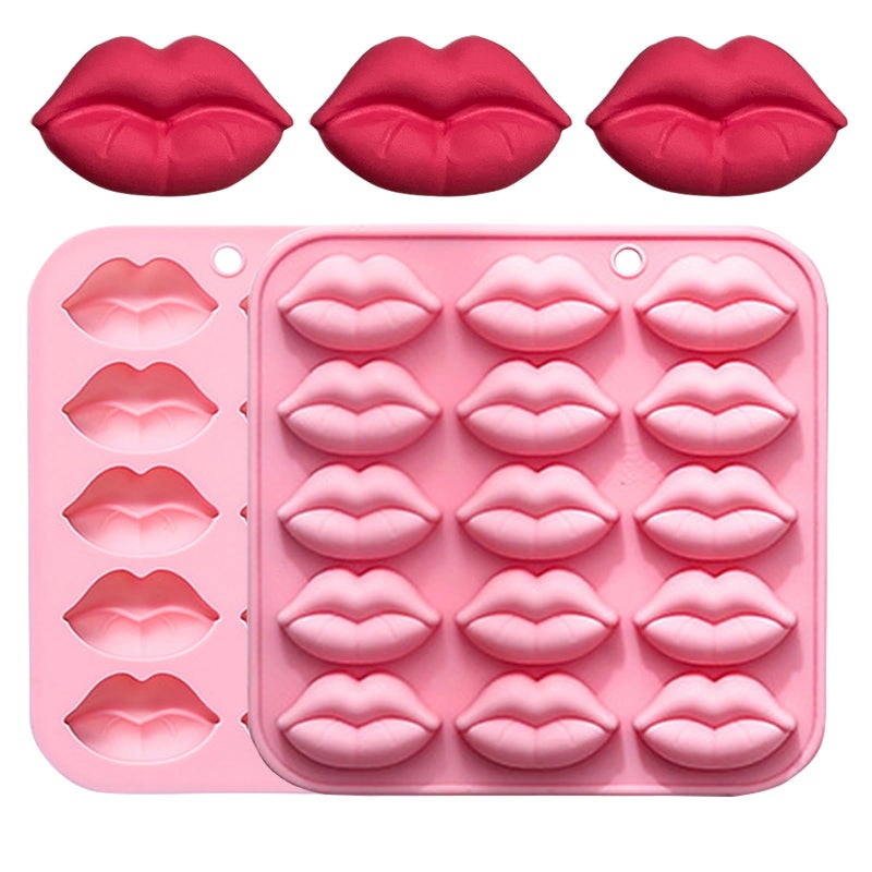 Copzievkae 2PCS Lip Chocolate Mold, Lip Silicone Mold15 Cavity Holiday's Day Chocolate Mold For Chocolate, Baking, Candy, Candles, Ice Cube, Wedding Party, Pink - Image 1