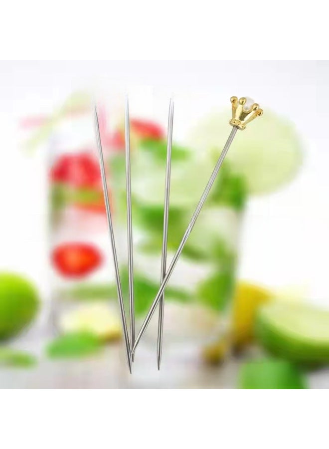 304 Stainless Steel Creative Fruit Needle Wine Stick Bar Decoration Cocktail Tool Fruit Fork Cocktail Needle Crown-Color:Mirror Light Hat Head Fruit Needle Single Pack  - Image 2
