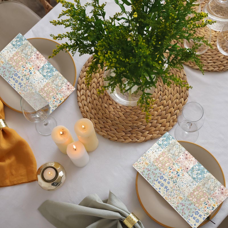 Epakh 200 Pcs Bulk Vintage Floral Guest Towels 2 Ply Disposable Boho Patchwork Dinner Napkins Retro Mid Century Flowers Decorative Hand Towels for Tea Party Spring Bathroom Wedding Holiday  7.9 x 4.3"" - Image 4