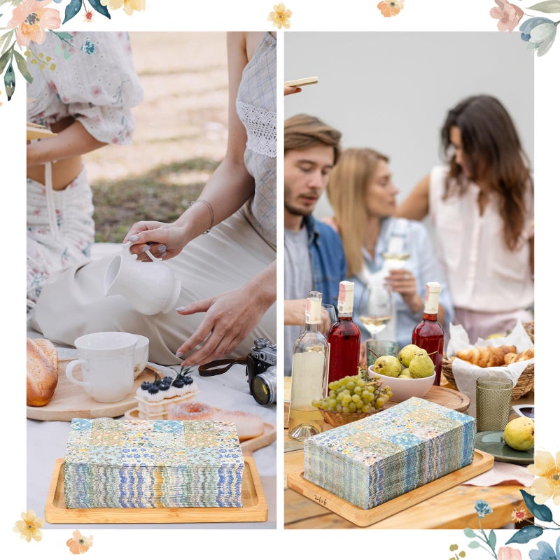 Epakh 200 Pcs Bulk Vintage Floral Guest Towels 2 Ply Disposable Boho Patchwork Dinner Napkins Retro Mid Century Flowers Decorative Hand Towels for Tea Party Spring Bathroom Wedding Holiday  7.9 x 4.3"" - Image 5