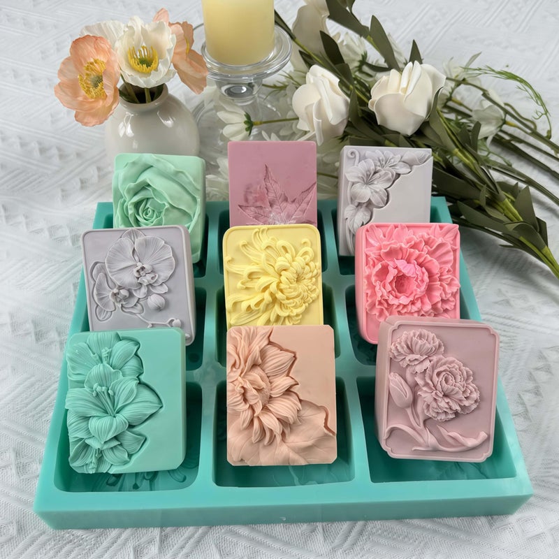 iBest 9 Cavities Mixed Flower Soap Mold,Handmade Soap Making Silicone Tray,Flower Silicone Molds for Natural Soap,Scented Candle Wax,Plaster Diffuser,Crystal Epoxy Decorations - Image 3