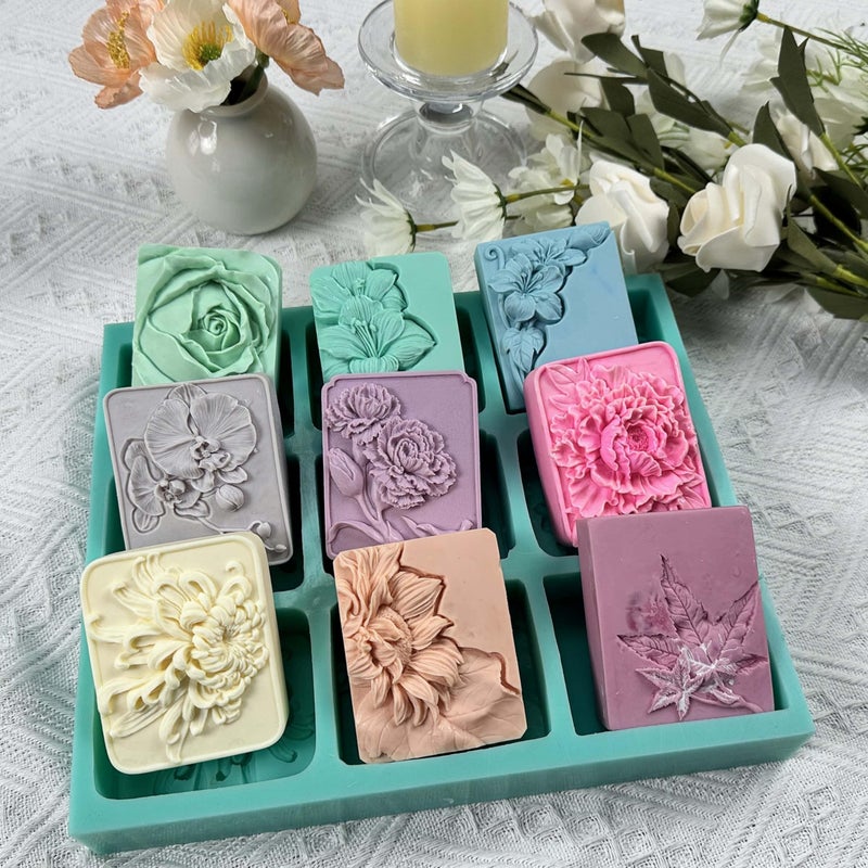 iBest 9 Cavities Mixed Flower Soap Mold,Handmade Soap Making Silicone Tray,Flower Silicone Molds for Natural Soap,Scented Candle Wax,Plaster Diffuser,Crystal Epoxy Decorations - Image 5