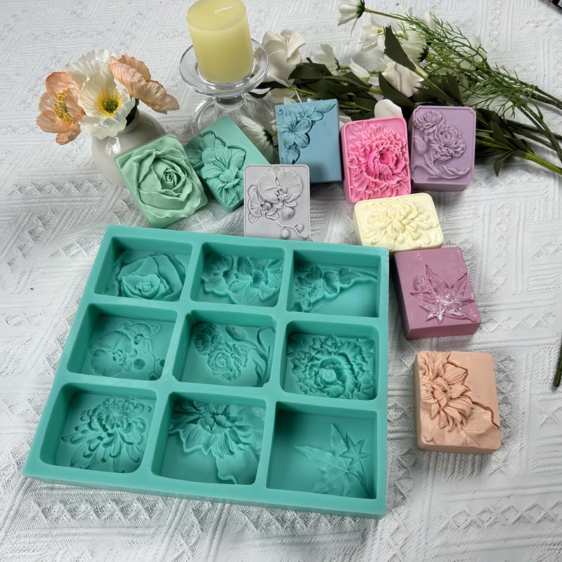 iBest 9 Cavities Mixed Flower Soap Mold,Handmade Soap Making Silicone Tray,Flower Silicone Molds for Natural Soap,Scented Candle Wax,Plaster Diffuser,Crystal Epoxy Decorations - Image 2