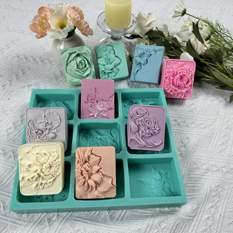 iBest 9 Cavities Mixed Flower Soap Mold,Handmade Soap Making Silicone Tray,Flower Silicone Molds for Natural Soap,Scented Candle Wax,Plaster Diffuser,Crystal Epoxy Decorations - Image 4