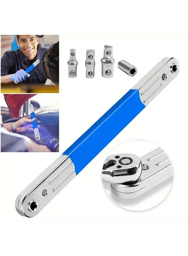 Silvery Heavy Duty Ratchet Spanner Wrench With 1 2 1 4 3 8 Adapters For Automotive Mechanical Industrial Use - Image 4