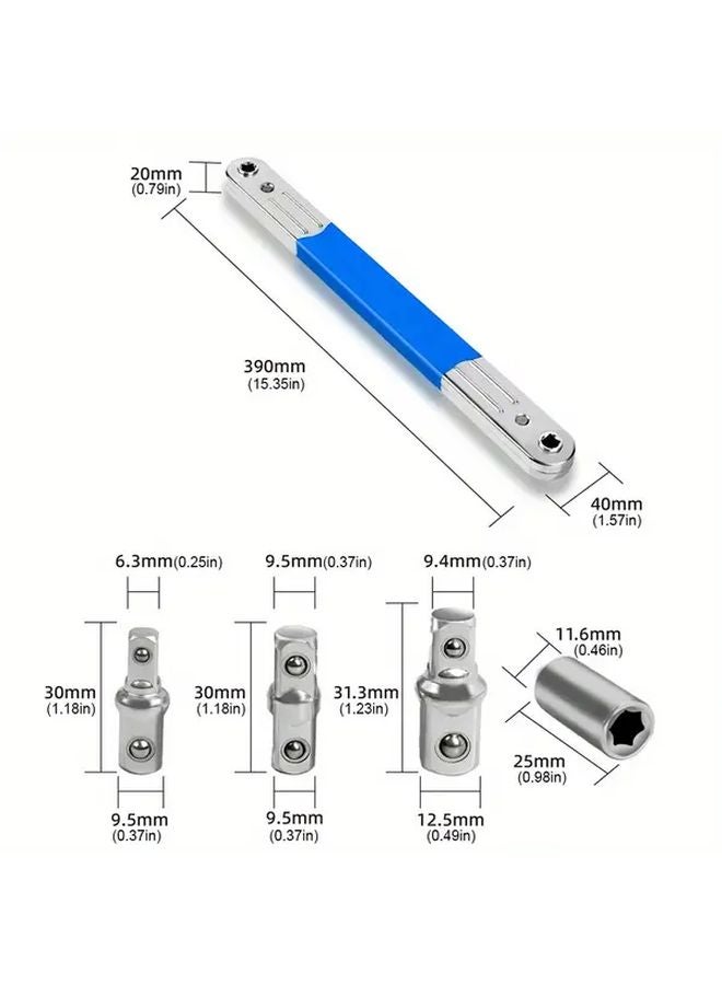 Silvery Heavy Duty Ratchet Spanner Wrench With 1 2 1 4 3 8 Adapters For Automotive Mechanical Industrial Use - Image 3