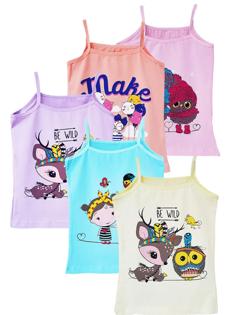 Hepsine Rakip Competing All 5 Girls' String Strap Undershirt Cotton Printed Colorful High Quality