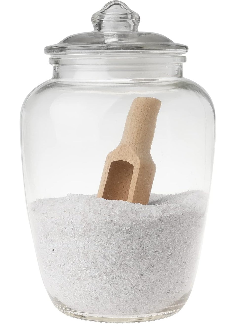 Upper Midland Products Glass Bath Salt Jar with Wooden Scoop for Bath Salt Bath Salt Container With Airtight Lid Holds 74 oz of Bath Salt Epsom Salt Laundry Flour Multi Use 