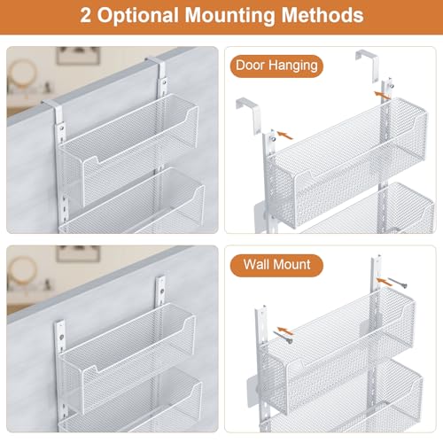 VyGrow Over The Door Organizer, Metal Door Organizer Hanging with 5 Adjustable Baskets and Coat Hook, Behind The Door Storage for Bedroom Closet Bathroom Pantry Cabinet Kitchen, White - Image 4