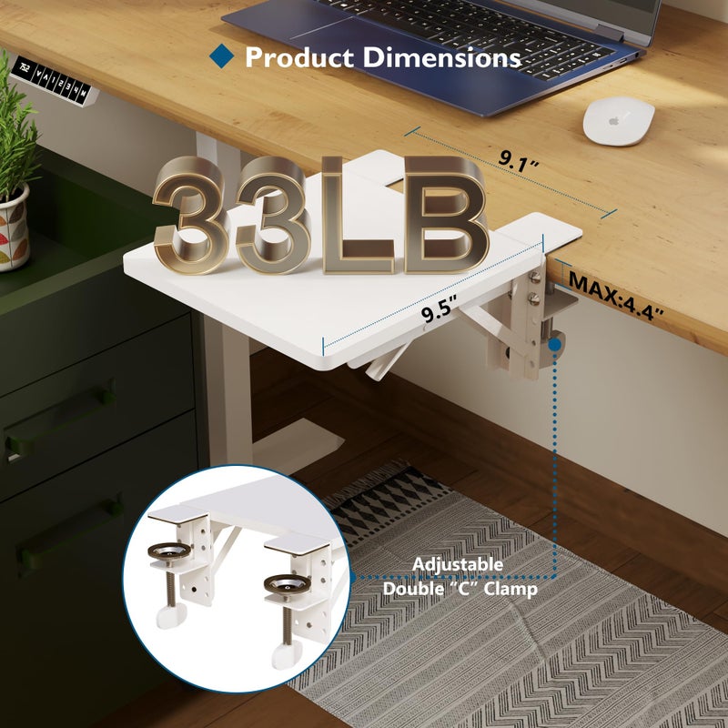 BONTEC Ergonomic Desk Extender Tray, 9.5"x9.1" Table Mount Arm Wrist Rest Shelf, 90Â° Foldable Elbow Support, Clamp on Computer Arm Rest for Desk, Office & Home Use, Durable & Easy to Install - Image 2