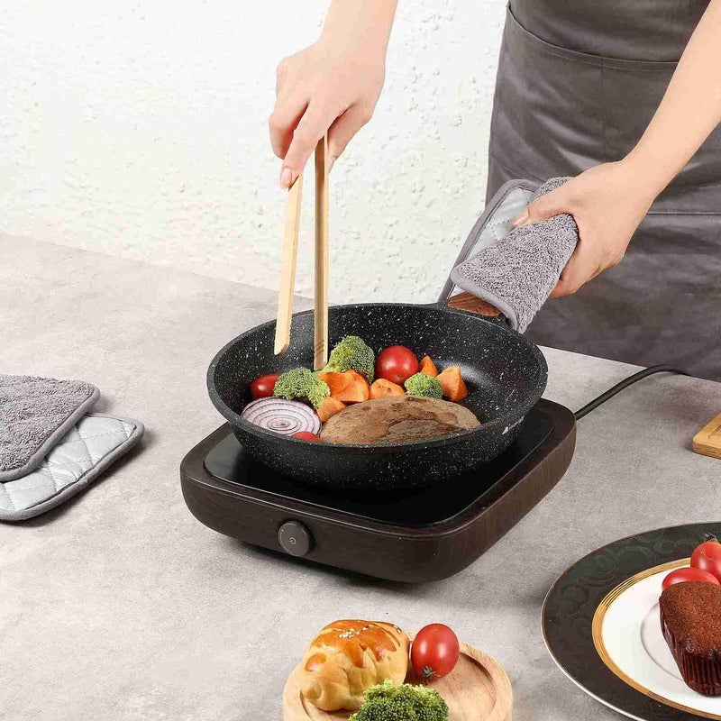 VEIKERY حامل وعاء الفرن من القطن مقاوم للحرارة قفاز مطبخ مربع 7x7 مجموعة من 3 رمادي - Image 5