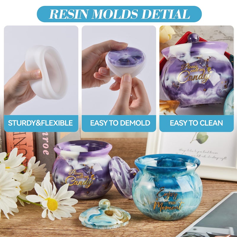 ISSEVE Silicone Jars Molds with Lids for Epoxy Resin Casting, Candy Jewelry Storage Boxes, Home Decoration, DIY Crafts - Image 3
