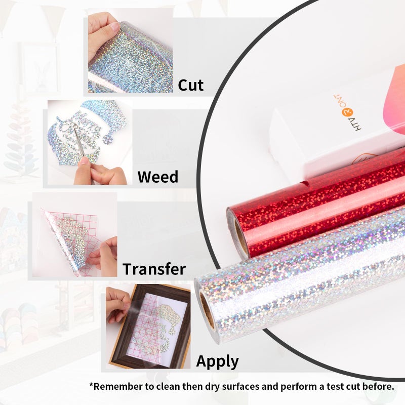 HTVRONT فيلم لامع هولوجرافي دائم من HTVRONT لقاطع Cricut، 12" × 10 قدم، لامع فضي، فيلم لاصق دائم، سهل القطع والنقل، فيلم لامع لعيد الميلاد لقاطع Cricut، الحرف اليدوية، سيلويت، ملصق - Image 5