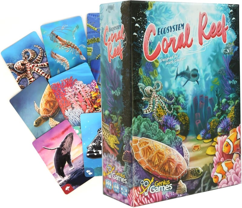 Genius Games Ecosystem: Coral Reef - A Mensa Recommended Family Card Game About Aquatic Animals, Their Habitats & Food Chain A Light Educational Marine Biology Board Game for Kids and Families - Image 1