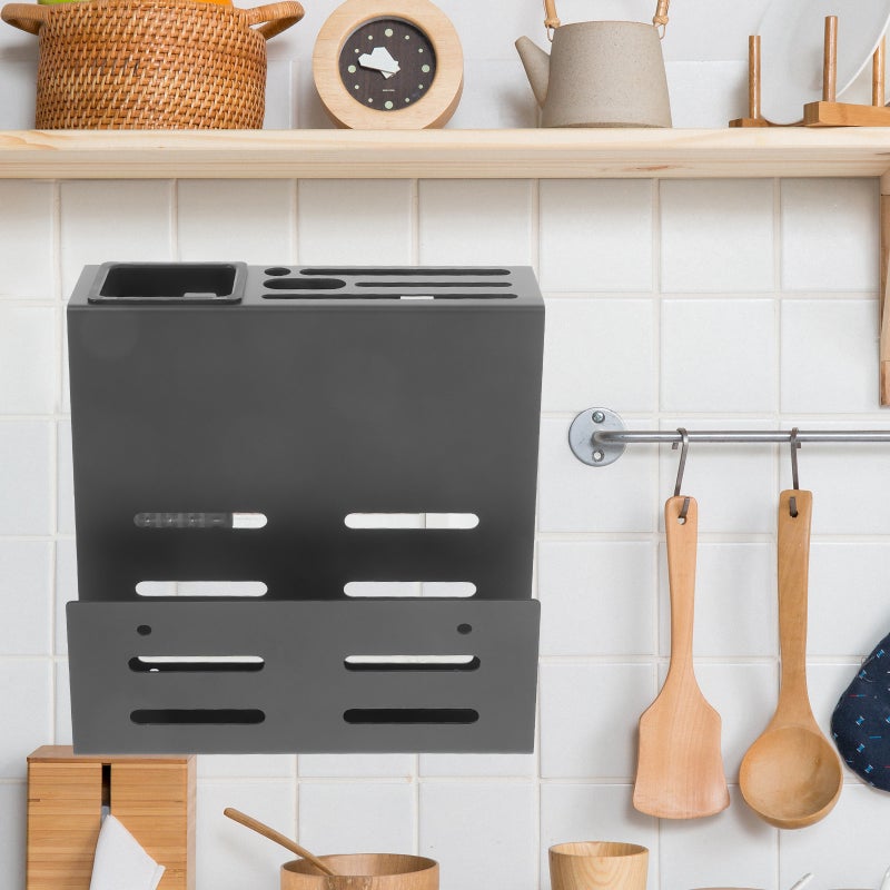 Wall Cutting Board Holder Wall Mounted Fork Spoon Draining Rack Pan Covering Rack - Image 4