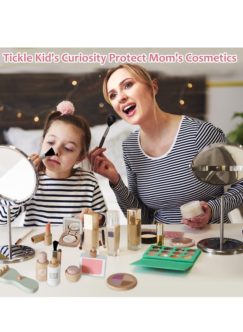 Excefore 22PCS Pretend Role Play Toy Wood Beauty Salon Toys Set for Girl with Realistic Accessories Princess Lipstick Set with Haircut Manicure Makeup Box Accessories Bag Gift for Girls 3-12 - Image 5