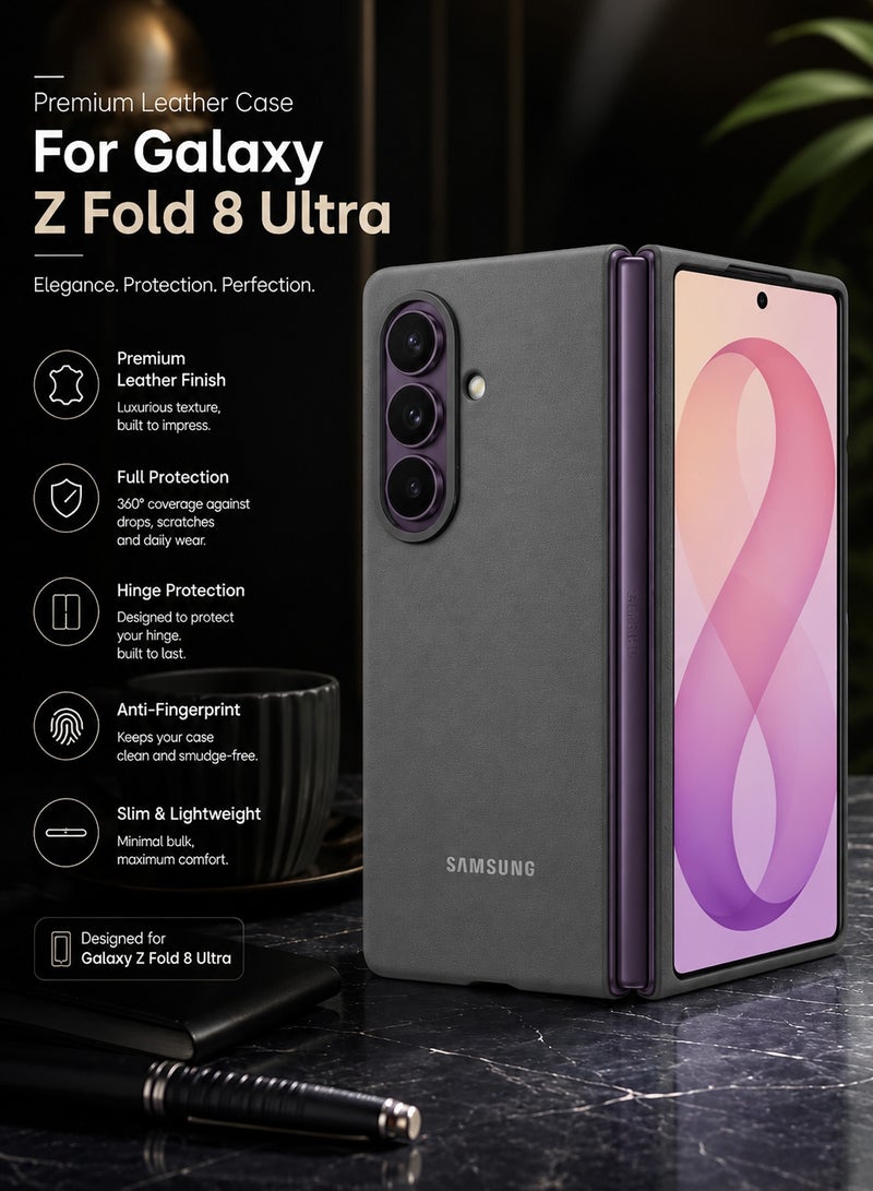 مارجون Premium Eco-Leather Case for Samsung Galaxy Z Fold 8 ultra, Slim Full Coverage Protective Cover with Hinge Guard grey - Image 4