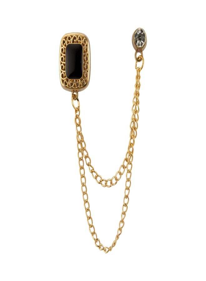 Knighthood Square Black Stone with Gold Engraving Hanging Chain Stone Detaling Brooch Lapel Pin - Image 1