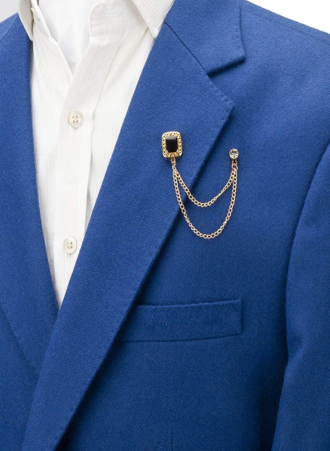 Knighthood Square Black Stone with Gold Engraving Hanging Chain Stone Detaling Brooch Lapel Pin - Image 2