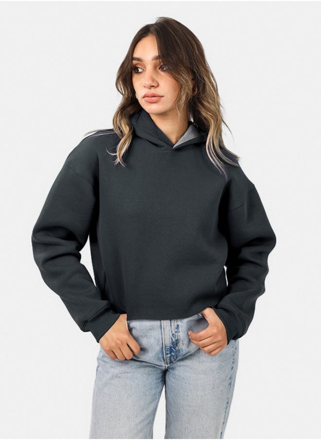SHECHICK Shechick Unfinished Dark Grey Cropped Hoodie  - Image 1