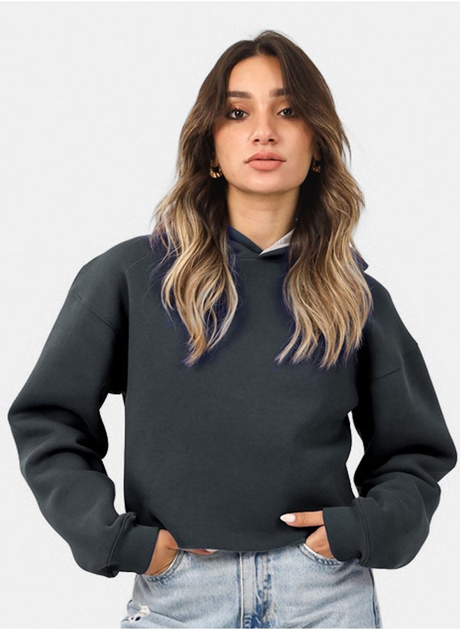 SHECHICK Shechick Unfinished Dark Grey Cropped Hoodie  - Image 3