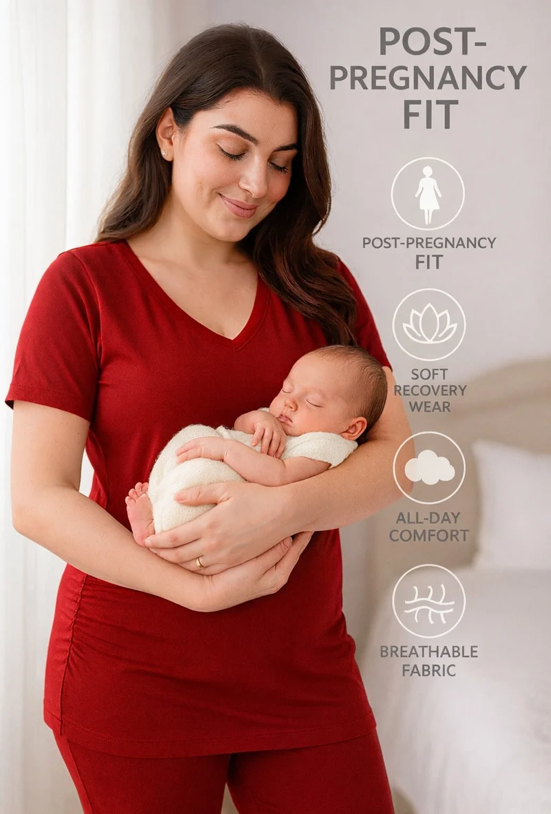 TUMMY Dark Red MATERNITY Basic T-SHIRTS for Women | Best Price UAE