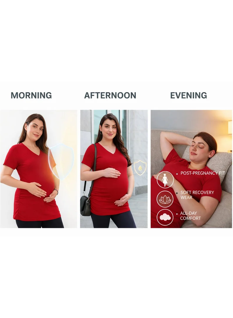 TUMMY Dark Red MATERNITY Basic T-SHIRTS for Women | Best Price UAE