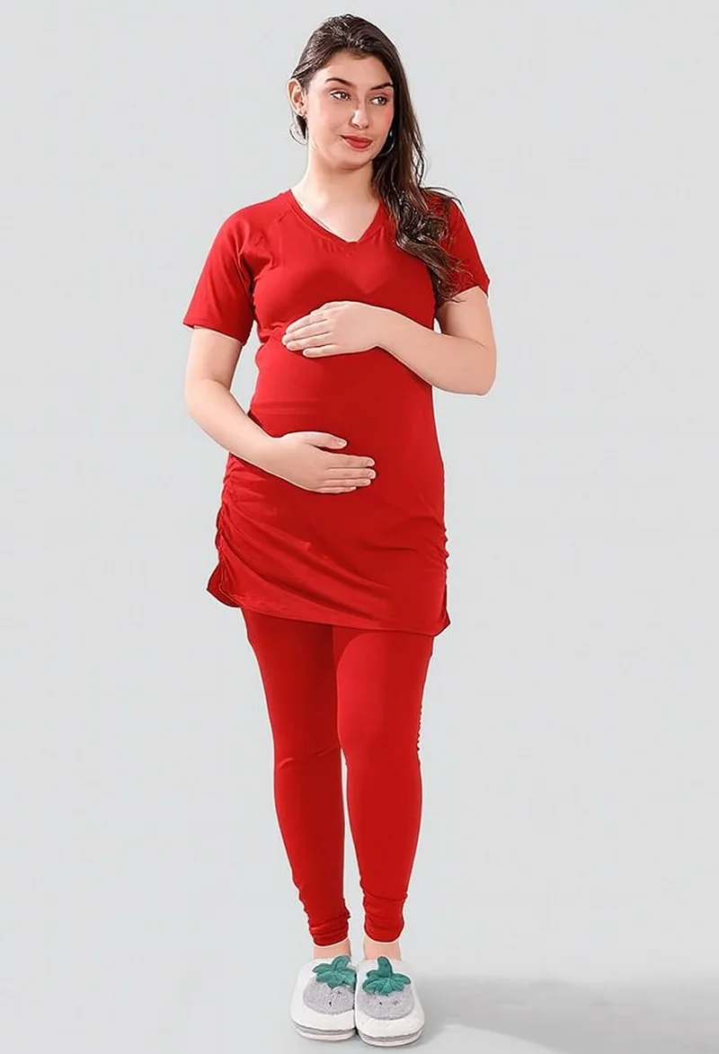 TUMMY Dark Red MATERNITY Basic T-SHIRTS for Women | Best Price UAE