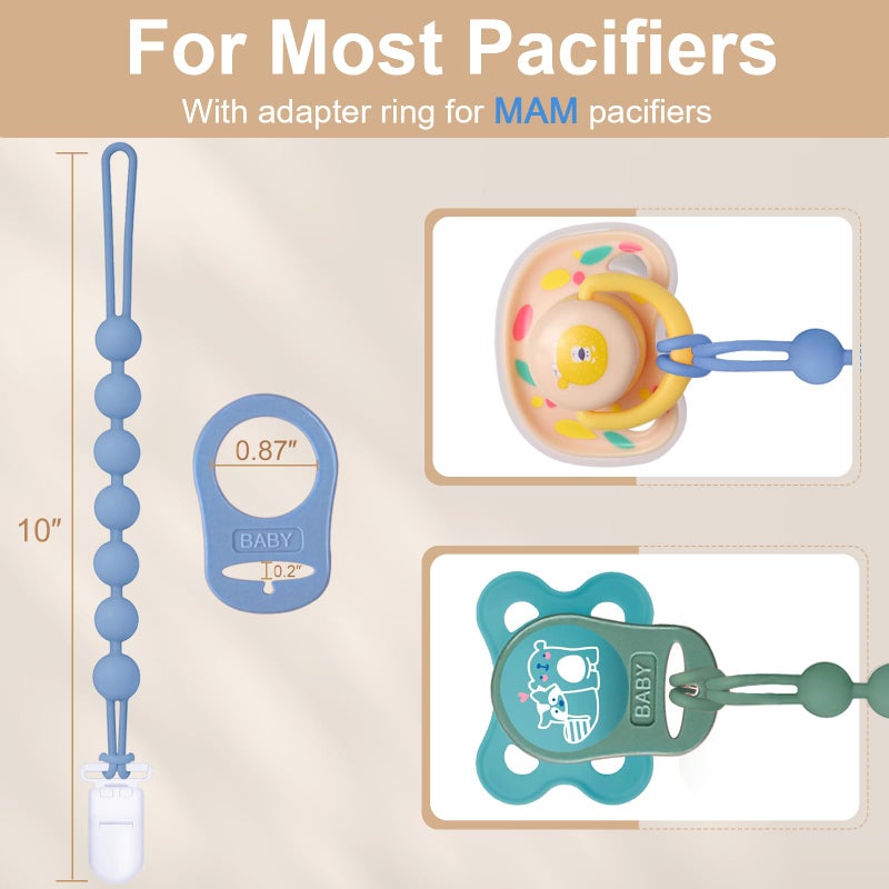 Qunland 4-Pack Silicone Pacifier Clip with Adapter Ring Fits MAM Dummy, Soft Flexible Binky Holder for Button-Style Maam Dummies, Anti-Loss Paci Clips for Baby Boys, Xmas Gifts Baby Shower Essentials - Image 4