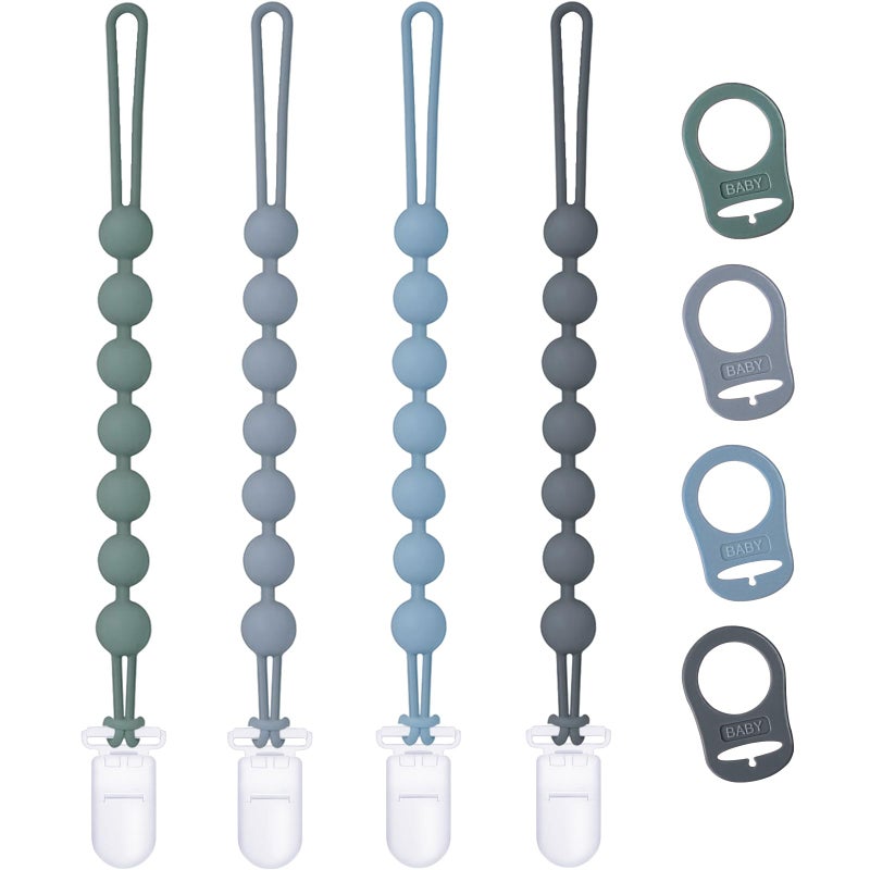 Qunland 4-Pack Silicone Pacifier Clip with Adapter Ring Fits MAM Dummy, Soft Flexible Binky Holder for Button-Style Maam Dummies, Anti-Loss Paci Clips for Baby Boys, Xmas Gifts Baby Shower Essentials - Image 1