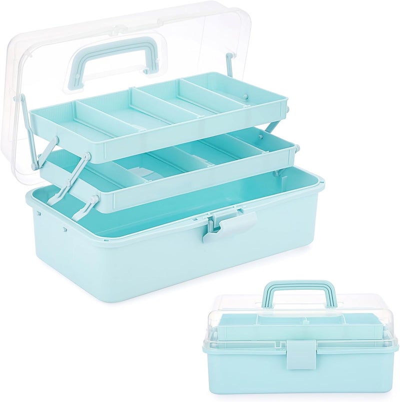 BTSKY 3-Layer Plastic Dividing Storage Box Craft Organizer and Storage with Adjustable Spacers Portable Handled Art Supply Organizer Multipurpose Home Utility Box for Medicine, Sewing(Blue) - Image 1